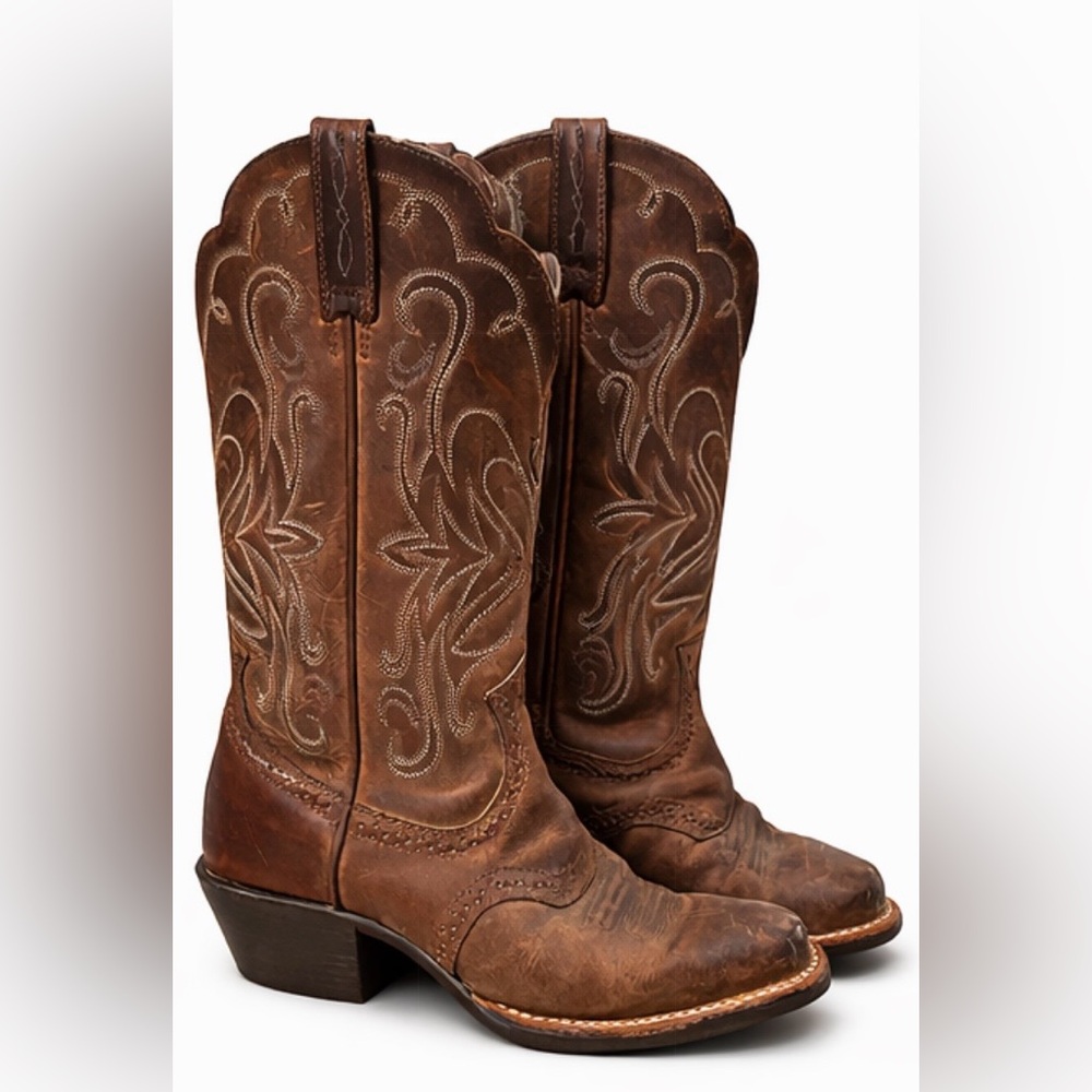 Ariat Brown Distressed Leather Cowboy Boots Square Toe Western Size 6B